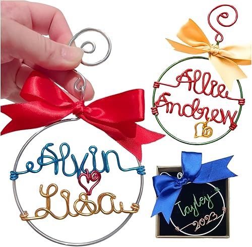 Adorno de Navidad personalizado con nombre de alambre 2023, palabras hechas a mano personalizadas, latón macizo para decoración del árbol de