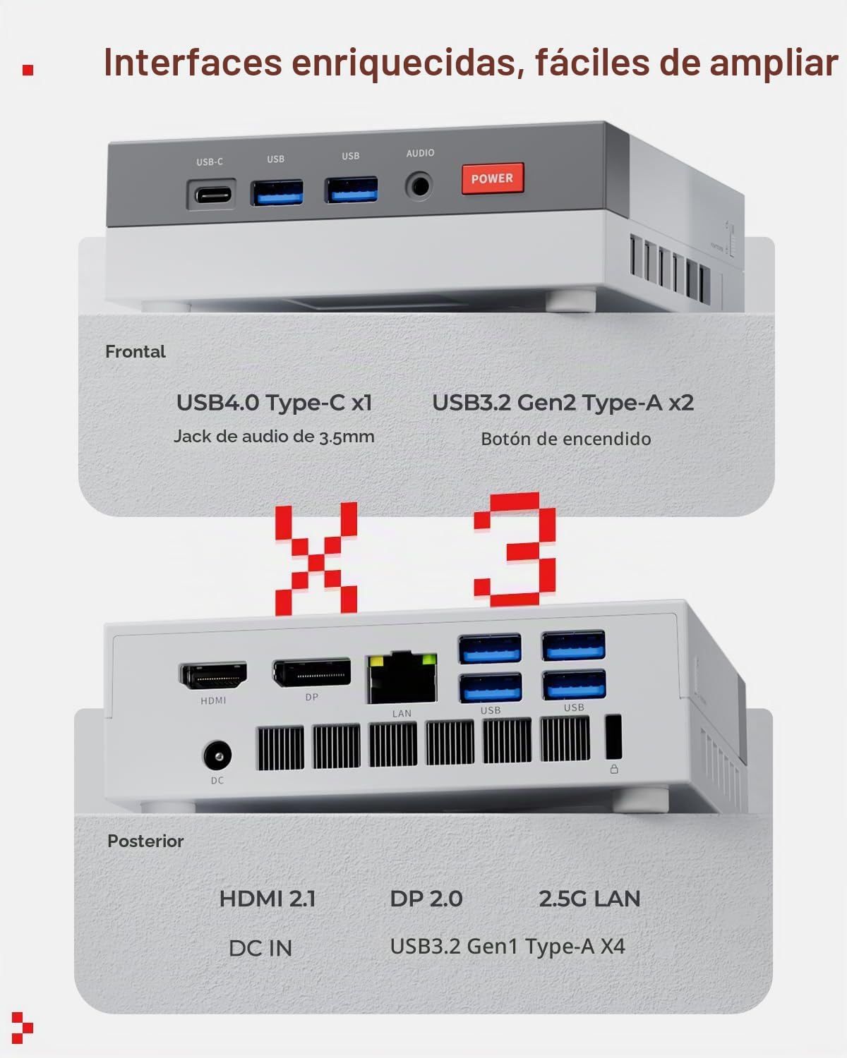ACEMAGIC X3 Gaming Mini PC, AMD Ryzen 7 H 255 (4,9 GHz, 8C/16T), 1TB SSD | 16GB LPDDR5 Radeon 780M, Triple Pantalla 4K, USB4, LAN 2.5G, WiFi 6E, BT 5.2, Retro Mini Ordenador para Gaming y Diseño 3D