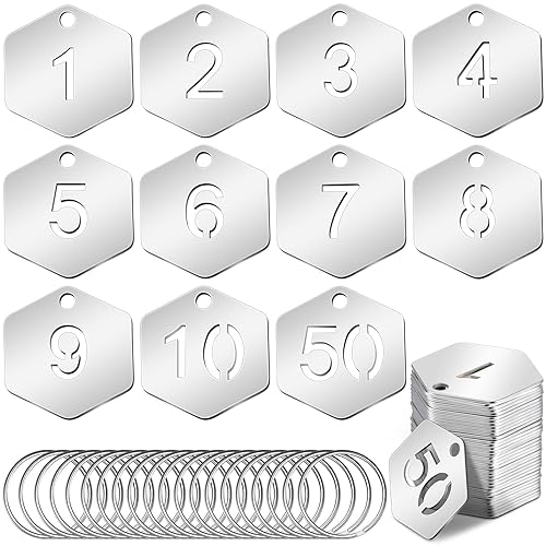 50 Pcs Hollowed Stainless Steel Number Tags Metal Numbered Key
