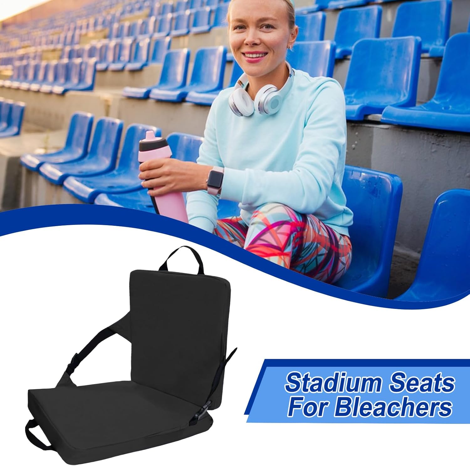 Stadium Chair, Portable Foldable Stadium Seat Cushion with Back Support, Lightweight Floor Outdoor Cushion for Bleacher Football Concerts Camping Beach