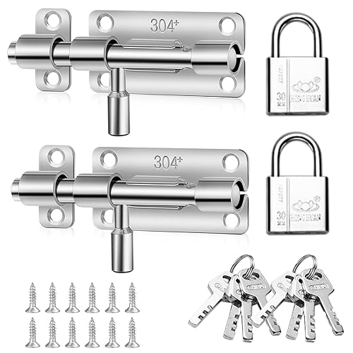 Lot de 2 verrous de porte en acier inoxydable avec