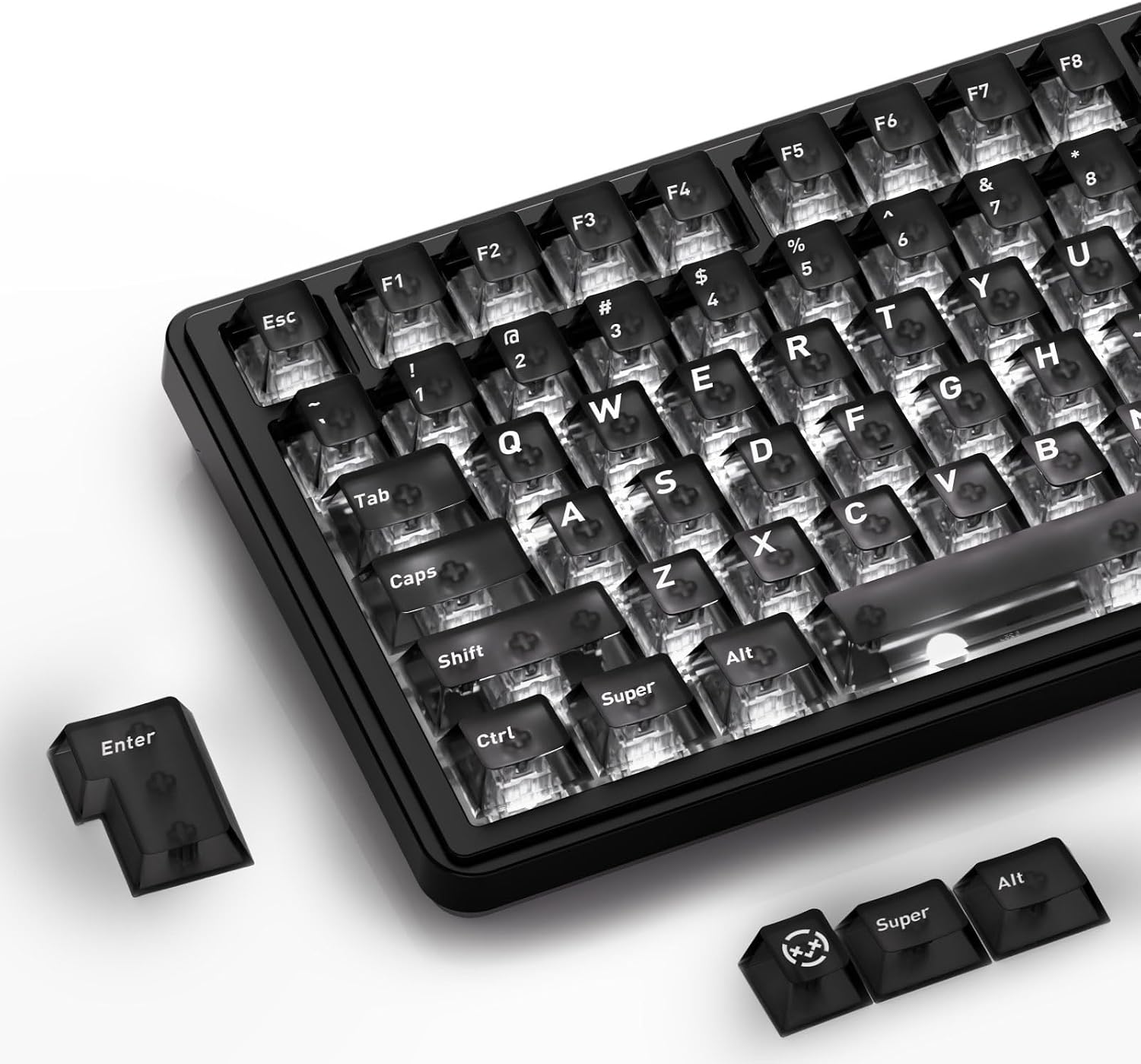 HITIME XVX Black Clear Keycaps, Transparent Keycaps 60 75 100 Percent, Ceramic Keycap Style, Shine Through Keycap, Cherry Profile Keyboard Keycap Set for MX Switches Mechanical Keyboard, 119 Keys