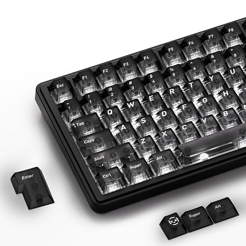 HITIME XVX Black Clear Keycaps, Transparent Keycaps 60 75 100 Percent, Ceramic Keycap Style, Shine Through Keycap, Cherry Profile Keyboard Keycap Set for MX Switches Mechanical Keyboard, 119 Keys