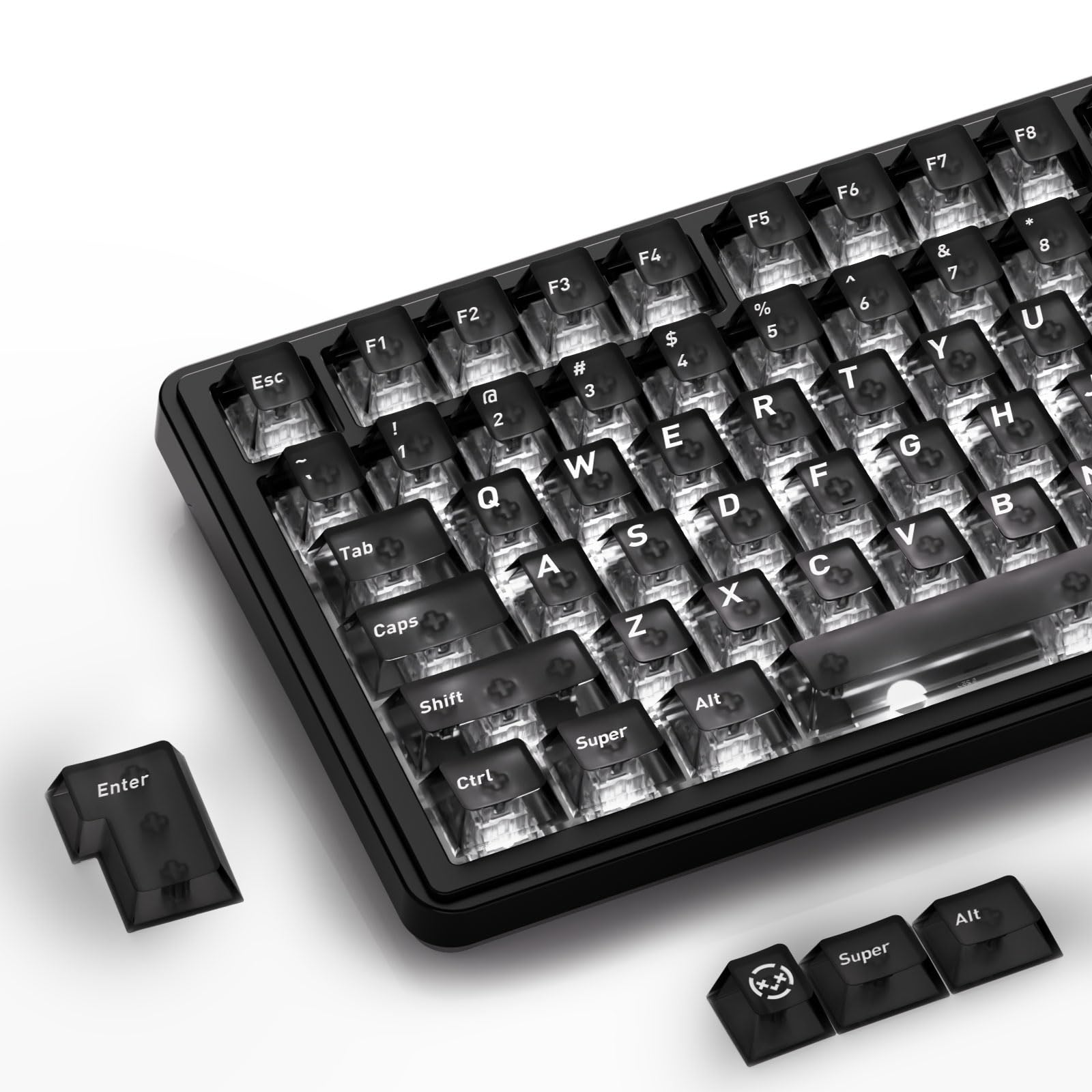HITIME XVX - Tasti trasparenti neri, 60 75 100%, stile keycap in ceramica, copritasti lucidi e profilo ciliegio, set di tappi per tastiera meccanica Mx, 119 tasti