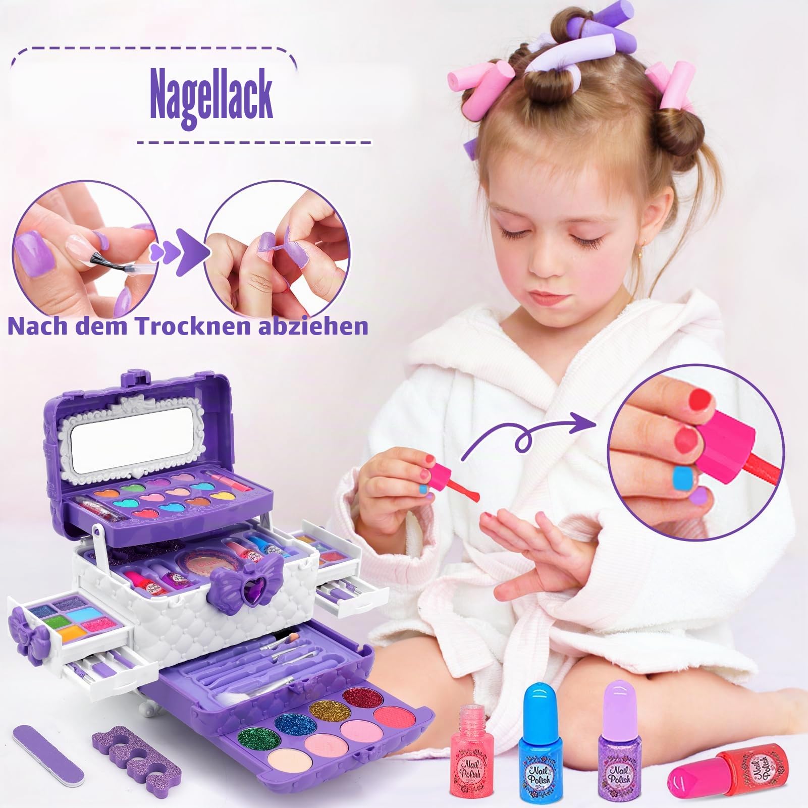 Jooful Kinderschminke Set Mädchen 55 Teile Waschbarer Schminkkoffer Mädchen Sicher Hautfreundlich Kinder Make-up Spielzeug Geburtstagsgeschenke für Mädchen 3–10
