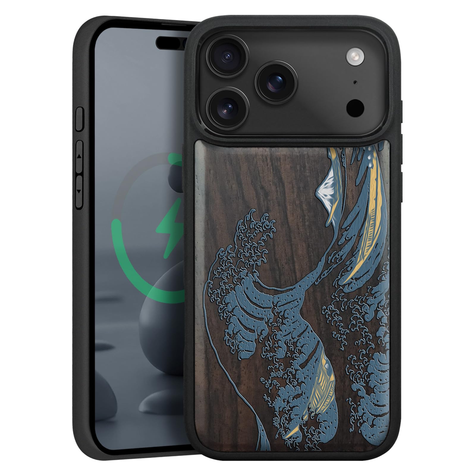 Dark Wood Magnetic Case for iPhone 18 Pro & 17 Pro Case, Great Wave | Compatible with Mag…