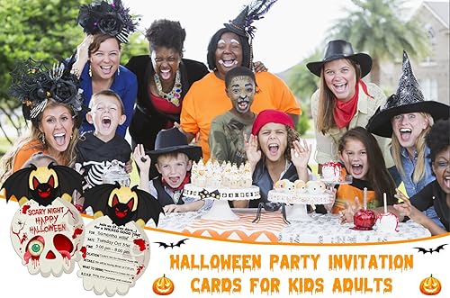Miniatura 2 de WhatSign Tarjetas de invitaciones de fiesta de Halloween para niños y adultos, 12 tarjetas de invitaciones de murciélago aterrador de Halloween con