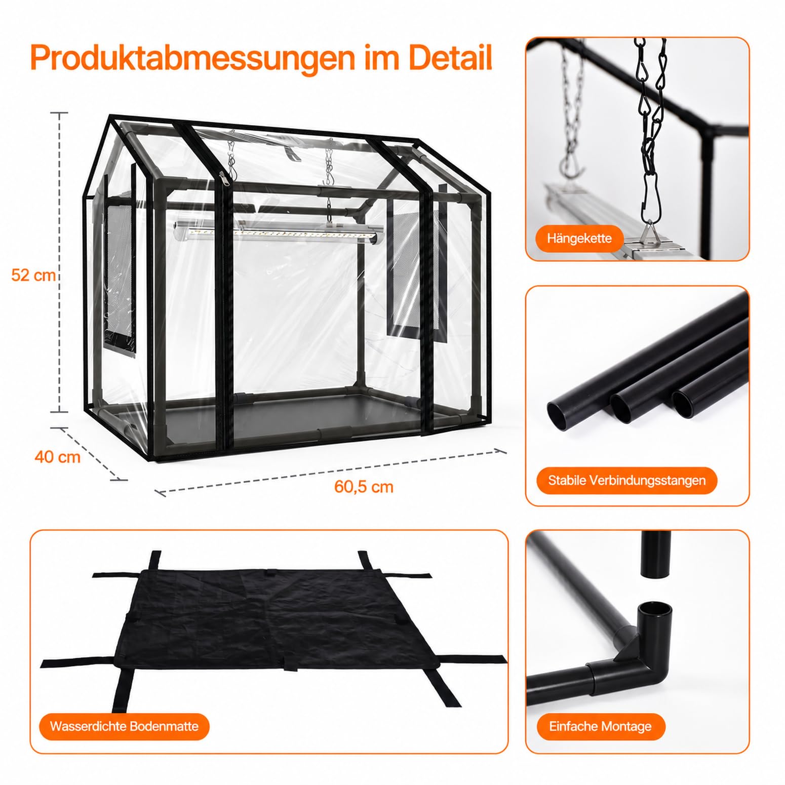 Bstrip Mini Gewächshaus Indoor mit Pflanzenlampe Vollspektrum, Zimmergewächshaus Pflanzenregal mit Timer (4/9/14H), Kleines Foliengewächshaus für Anzucht & Kräuter, wasserdichte Matte, 60x40x52cm