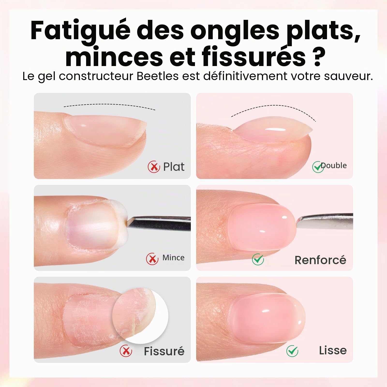 Beetles Builder Gel à ongles avec vernis à ongles sans essuyage et couche de base pour ongles Finition brillante et formule améliorée de sécurité durable pour les femmes