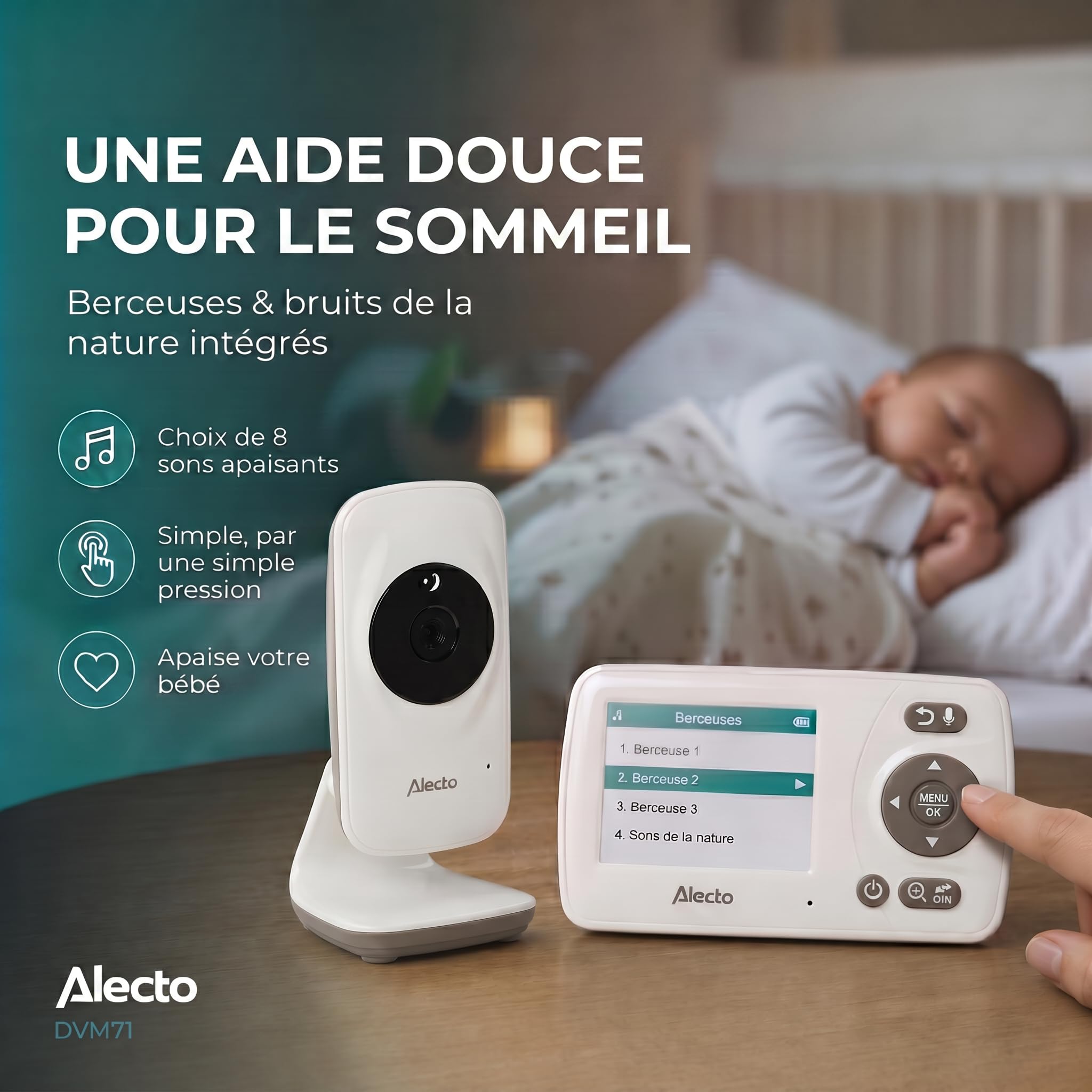 Alecto DVM71 Babyphone avec caméra - Moniteur bébé écran 2,4" - Caméra bébé - Portée 50 m - Batterie 10 Heures - Blanc/Taupe