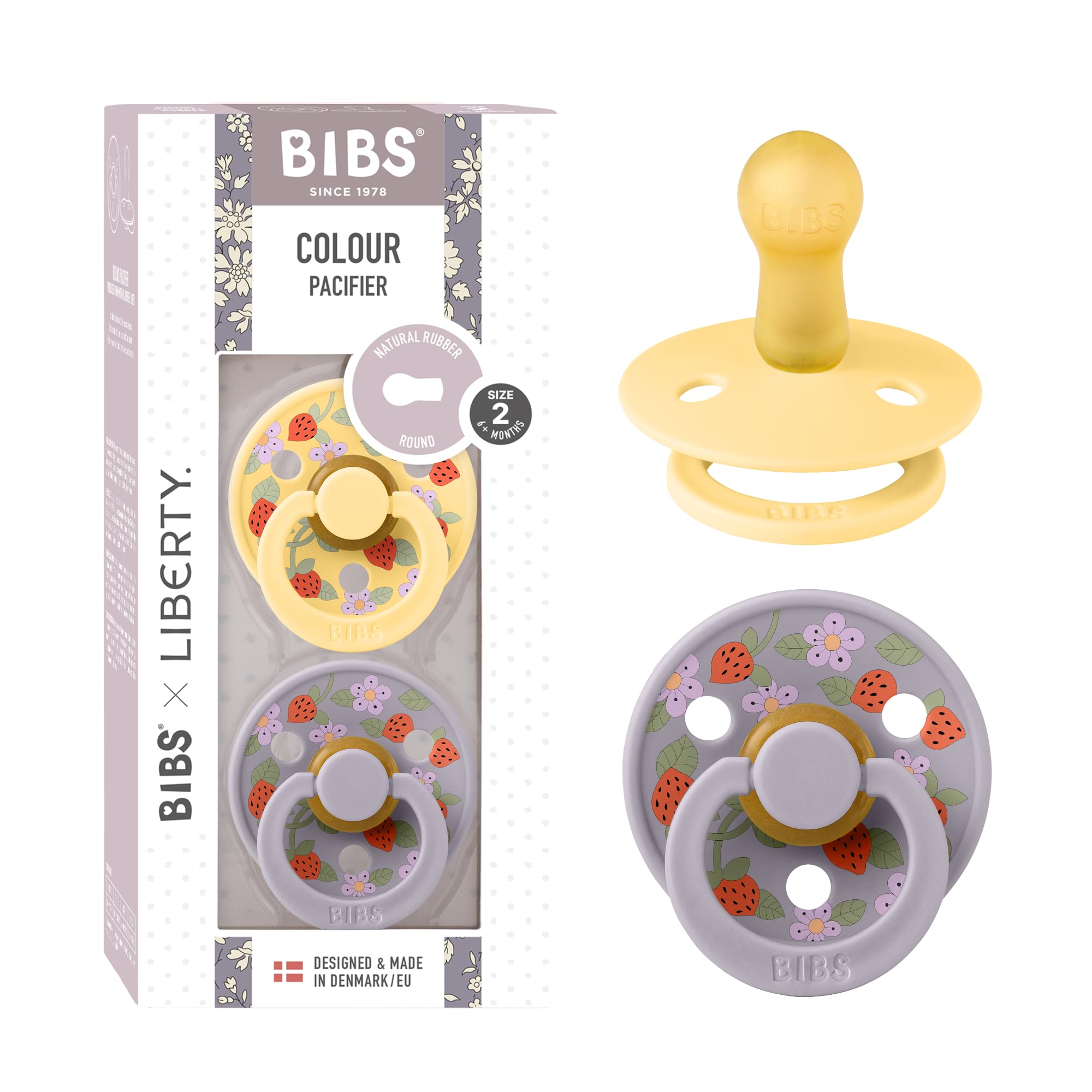 BIBS Liberty Dummies | 2 Colour Natural Rubber Latex Soothers | BPA Free Dummy | Round Nipple Pacifier | Designed & Made in Denmark | Strawberries and Cream Ivory Mix | Size 2 | 6+ Months — view 27