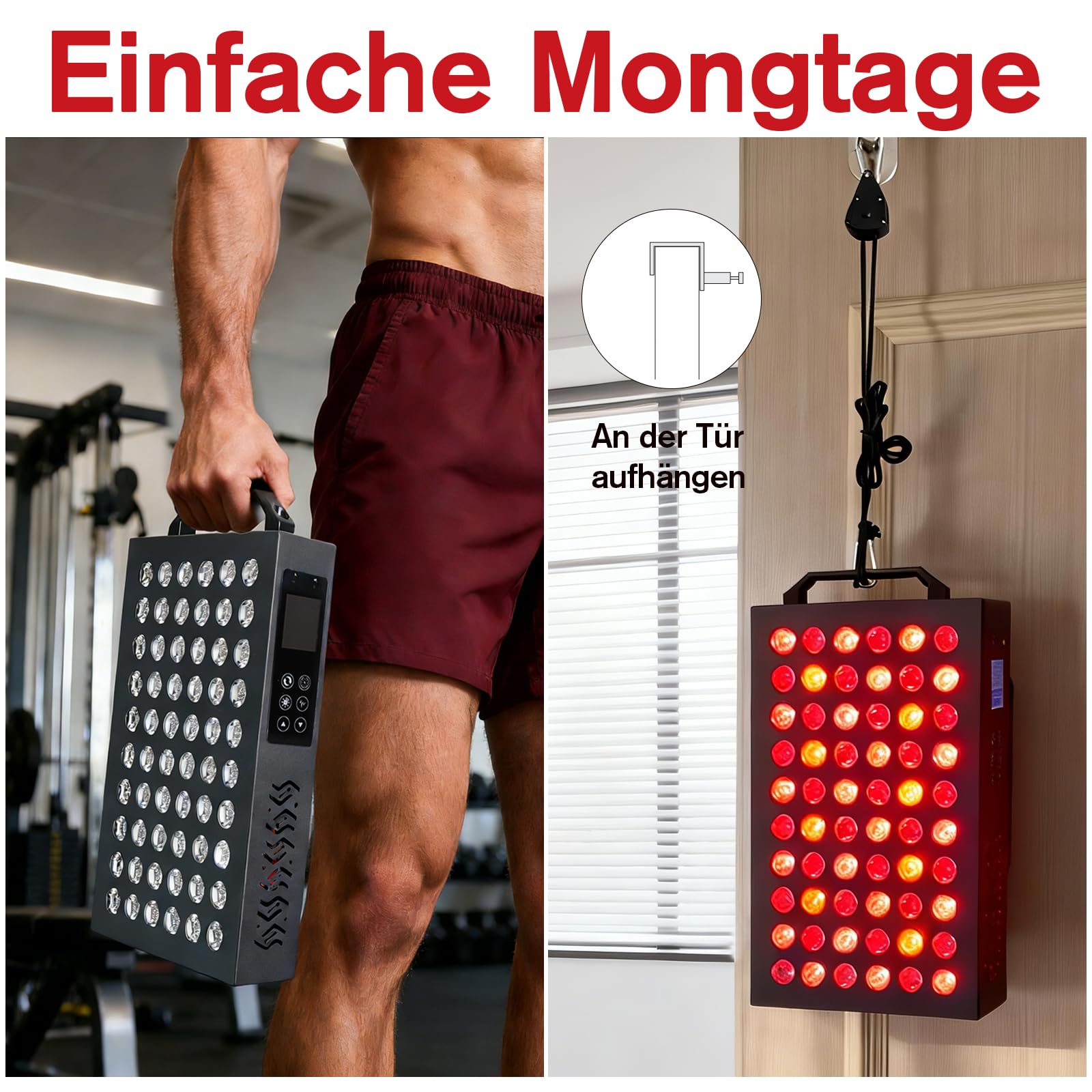 Rotlichtlampe 630/850nm – Dual-Chip, Schmerzlinderung & Anti-Aging | Rotlichtlampe 630/850nm | Dual-Chip 60 LEDs | Schmerzlinderung | Timer + FB | Schutzbrille inkl. | Ganzkörper & Gesicht