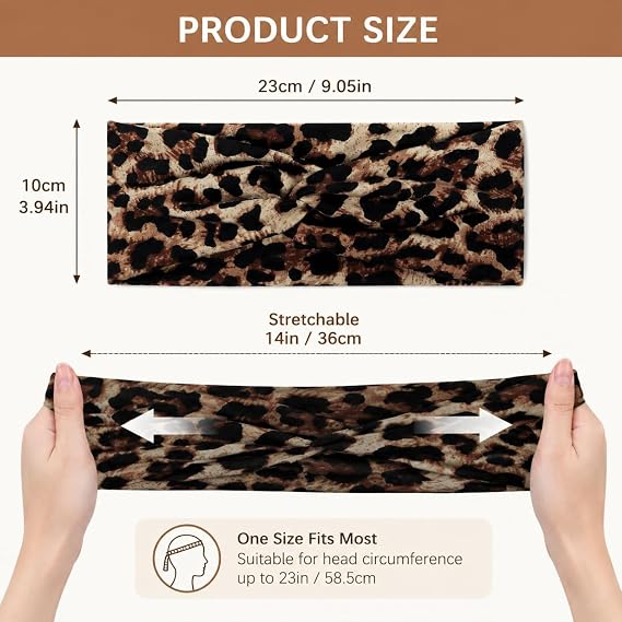 2 Pcs Leopard Print Headbands,10cm Wide Elastic Soft Non-slip Hair Bands, Yoga Sports Workout Hair Accessories for Women Daily Use (Yellow & White Leopard)