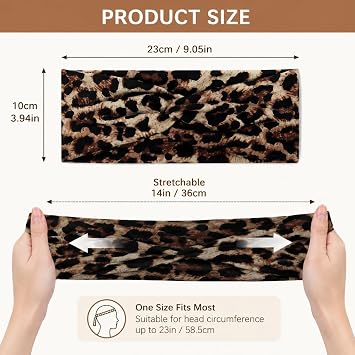 2 Pcs Leopard Print Headbands,10cm Wide Elastic Soft Non-slip Hair Bands, Yoga Sports Workout Hair Accessories for Women Daily Use (Yellow & White Leopard)