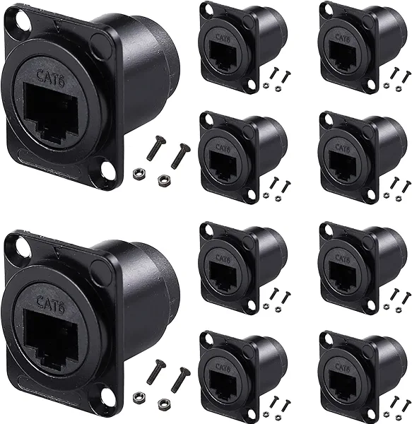 PENGLIN 10PCS D-Type RJ45 Coupler, Shielded RJ45 Panel Mount Connector, CAT6/CAT5E/CAT5 Female to Female LAN Network Bulkhead Pass Through Socket