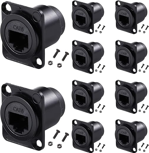 PENGLIN D-Type RJ45 Socket 10Pack, Cat 6 Panel Mount Shielded Ethernet Connector, Female to Female LAN Network Adapter for...