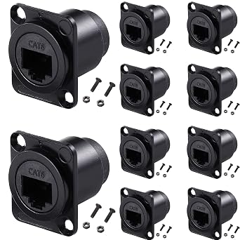 PENGLIN 10PCS D-Type RJ45 Coupler ، Shielded RJ45 Panel Mount Connector ، CAT6 / CAT5E / CAT5 أنثى إلى شبكة LAN للإناث مرر الحاجز عبر المقبس
