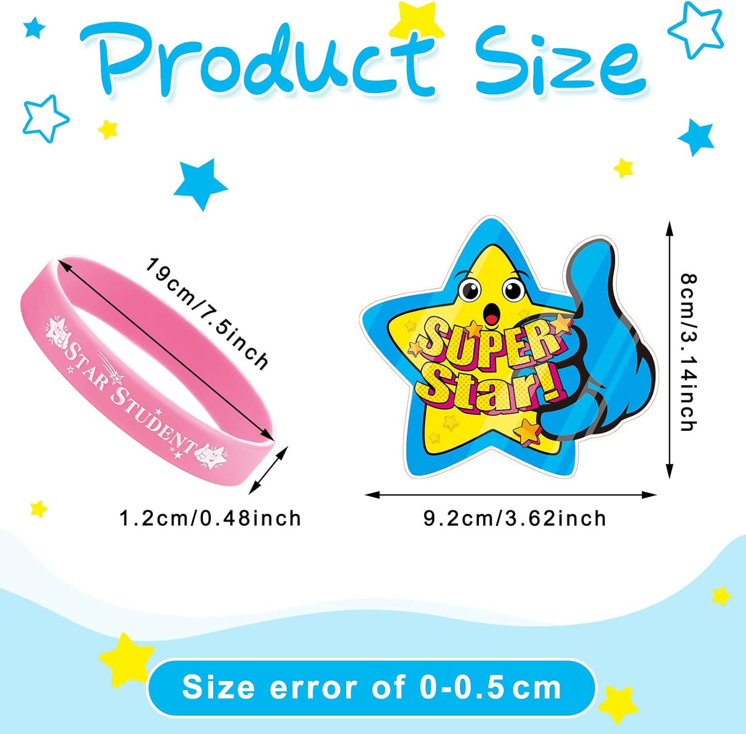 128 Pcs Star Student Wristbands Super Star Adhesive Award Badges Set Color Beautiful Star Wristbands Silicone Bracelets Student Awards Stickers Classroom Teacher Supplies Recognition Award for Kids : Office Products