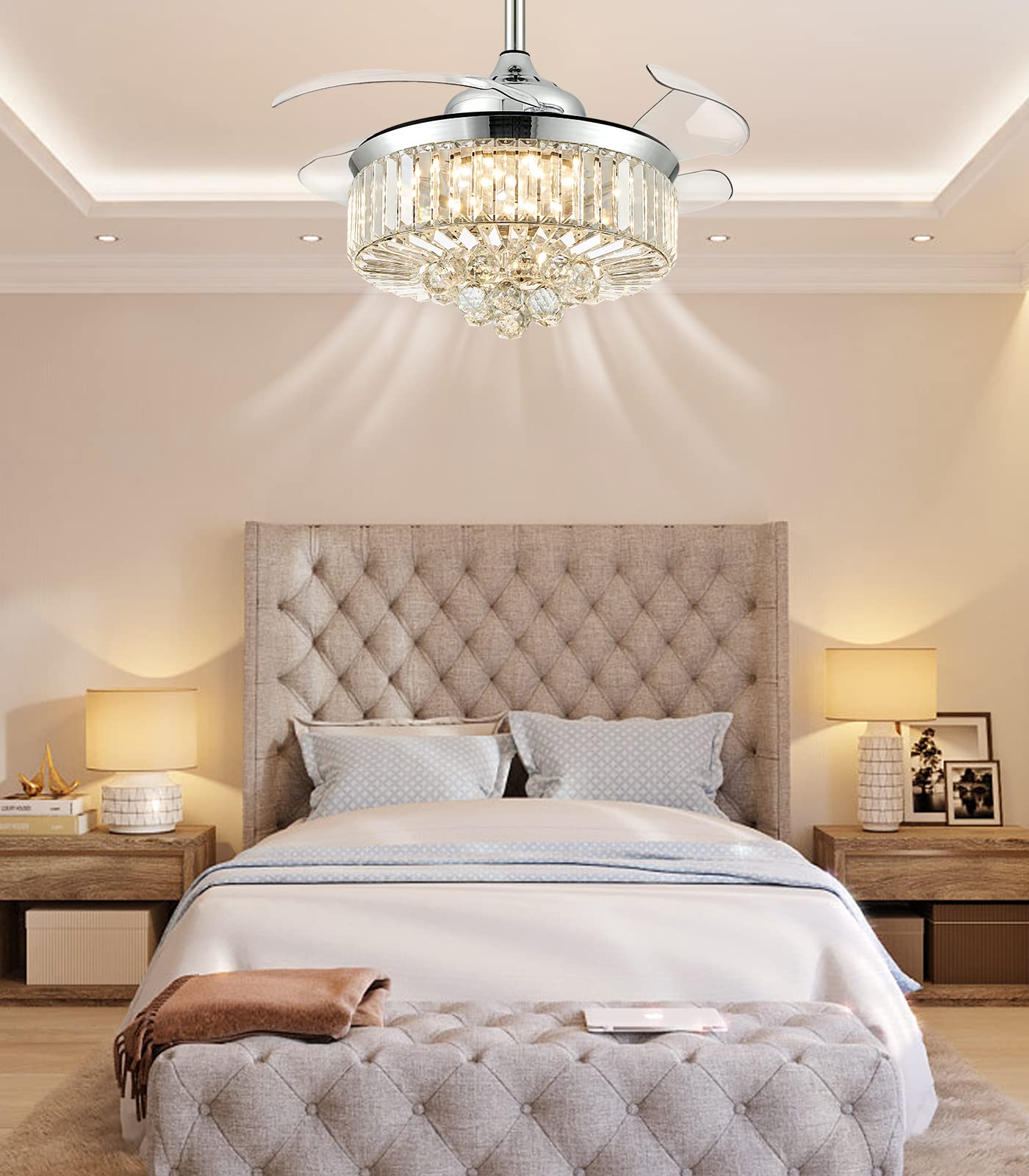 Buy 7PM Crystal Ceiling Fans with Lights Remote Control, 42 Inch Modern