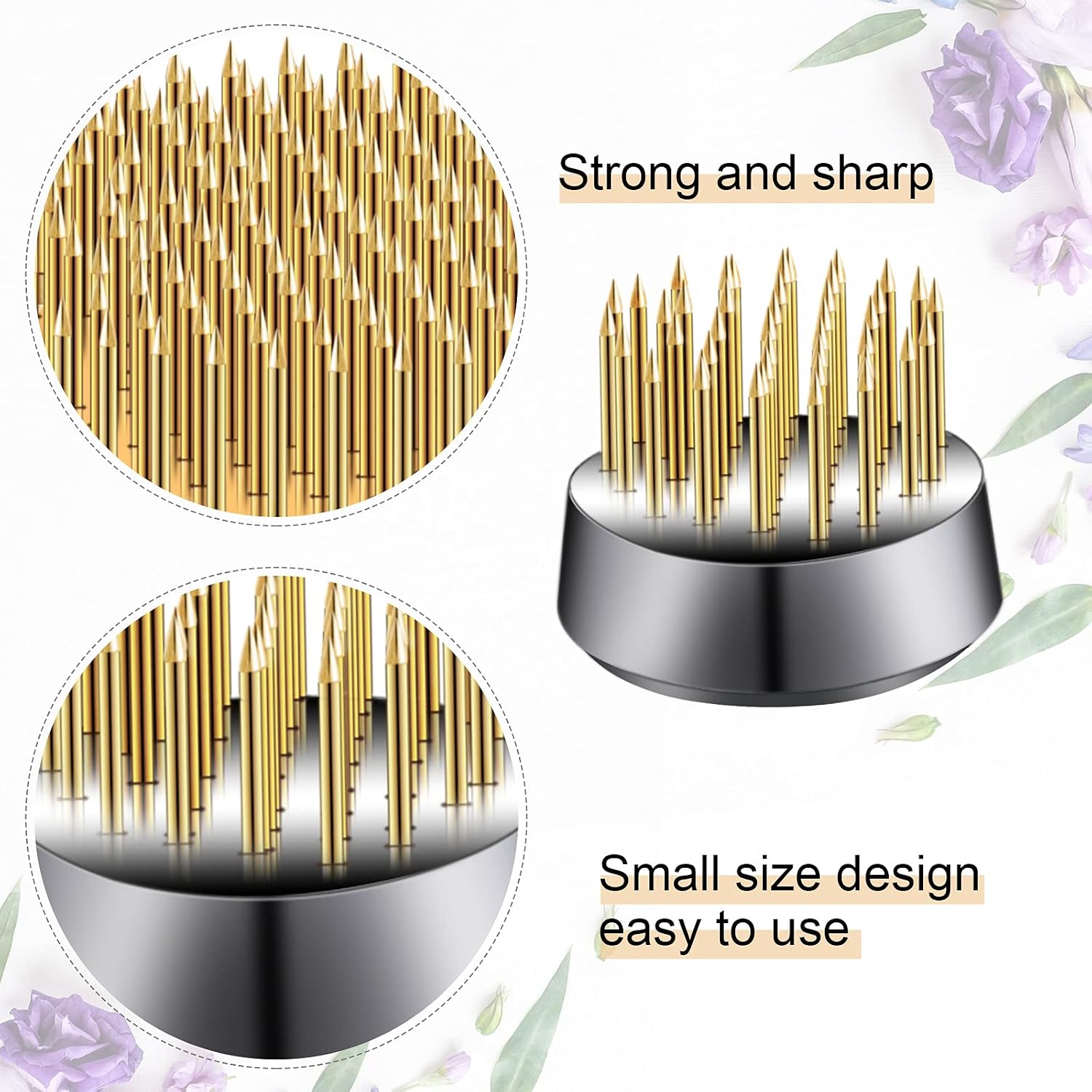 Geiserailie 12 Pcs 23mm/0. 92 Inch Stainless Flower Frog Mini Round Metal Floral Frog Japanese Ikebana Fixed Pin Holder Tool Arrangement Floral Fixation for DIY Flower Craft Arrangements(Gold)
