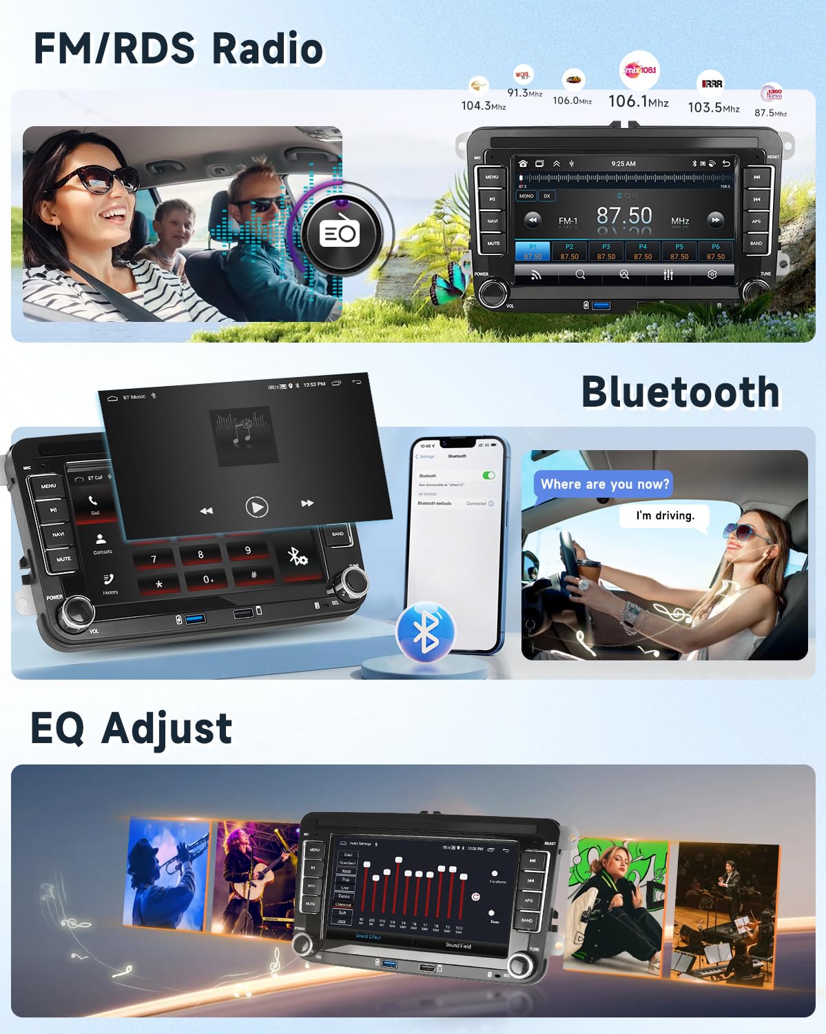 2G+64G Android Autoradio für VW Golf 5 6 Passat Polo Tiguan Touran Caddy Skoda Seat 7 Zoll Wireless Carplay Autoradio 2 Din mit Android Auto Touchscreen GPS Navi WiFi Bluetooth FM/RDS Rückfahrkamera