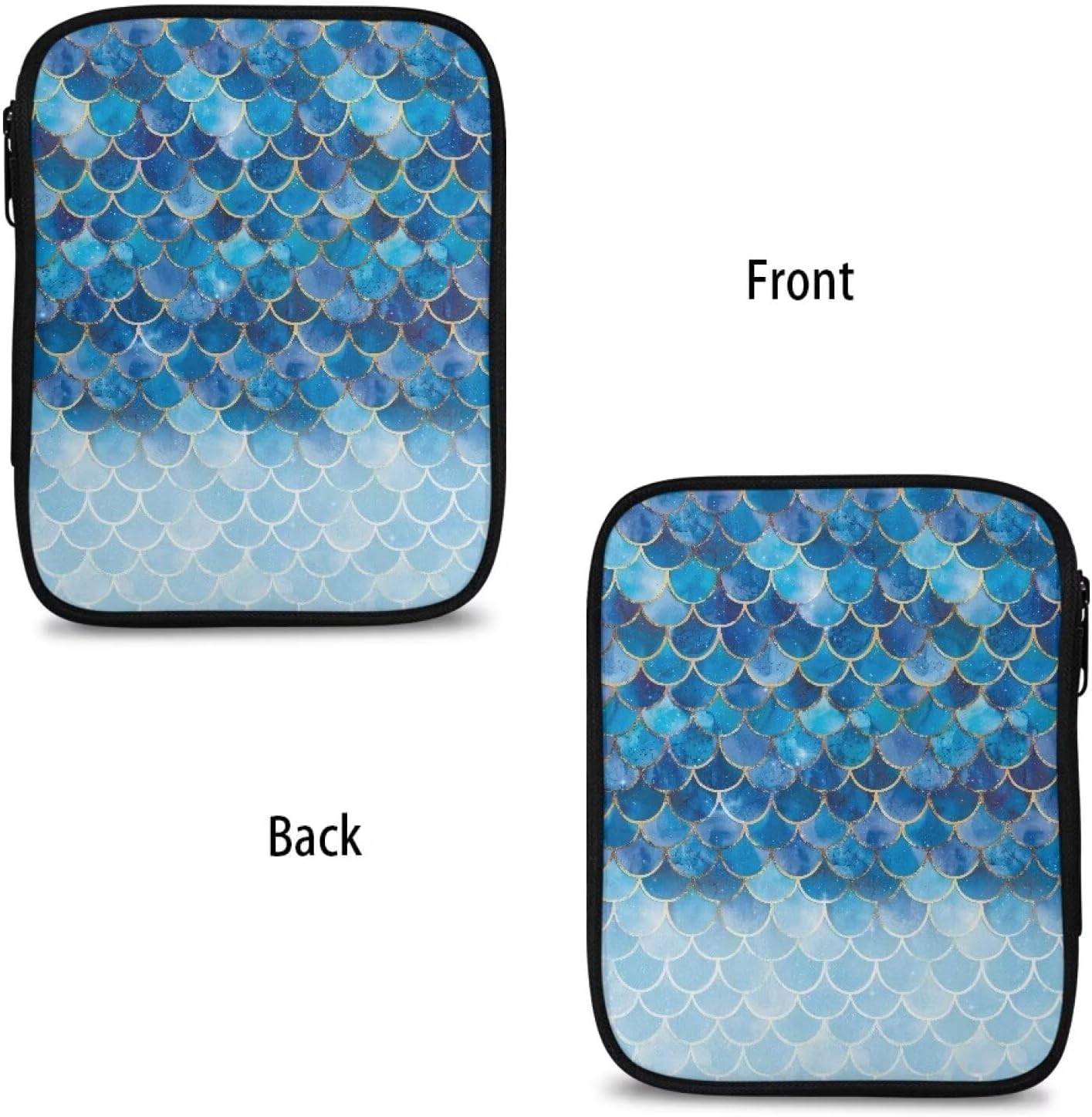 Hechitok Mermaid Scales Blue Crochet Hooks Case Zipper Bags Portable Crochet Storage Bag with Web Pocket and Crochet Holder Slots for Carrying Various Crochets Needles