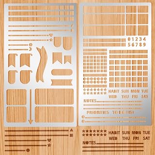 금속 저널 스텐실 2개, 도트 저널용 스테인리스 스틸 플래너 스텐실, DIY 스크랩북, 습관 추적기, 플래너용 재사용 가능한 은색 저널링 스텐실
