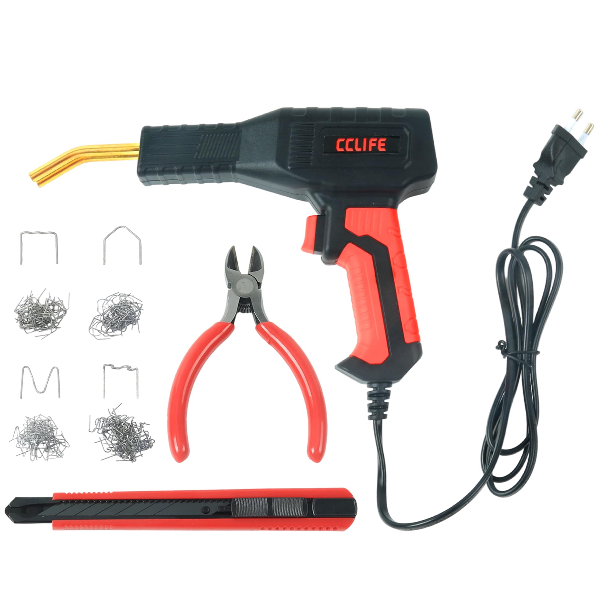 CCLIFE Soldadora de plástico de 50 W, herramienta de reparación para parachoques de coche, con 200 grapas de acero inoxidable (4 tipos), sin batería