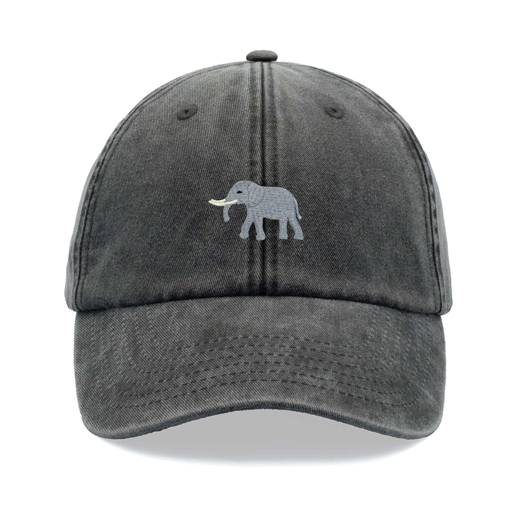 Elephant Baseball Cap Vintage Washed Unisex Dad Hat Adjustable Black