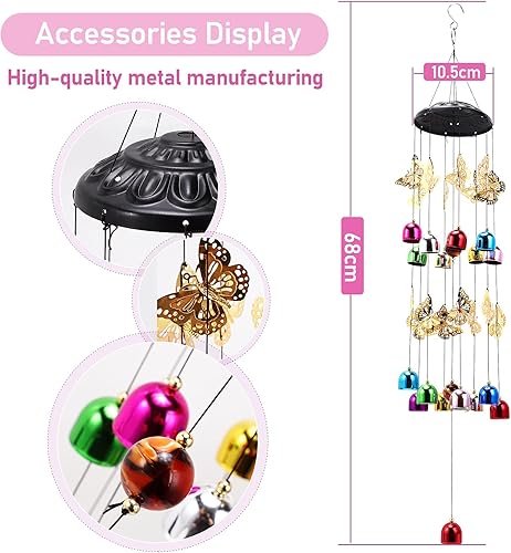 Miniatura 2 de BWINKA Campanillas de viento de diseño creativo, campanillas de viento coloridas de mariposa de 27 pulgadas de alto, regalo de mariposa para