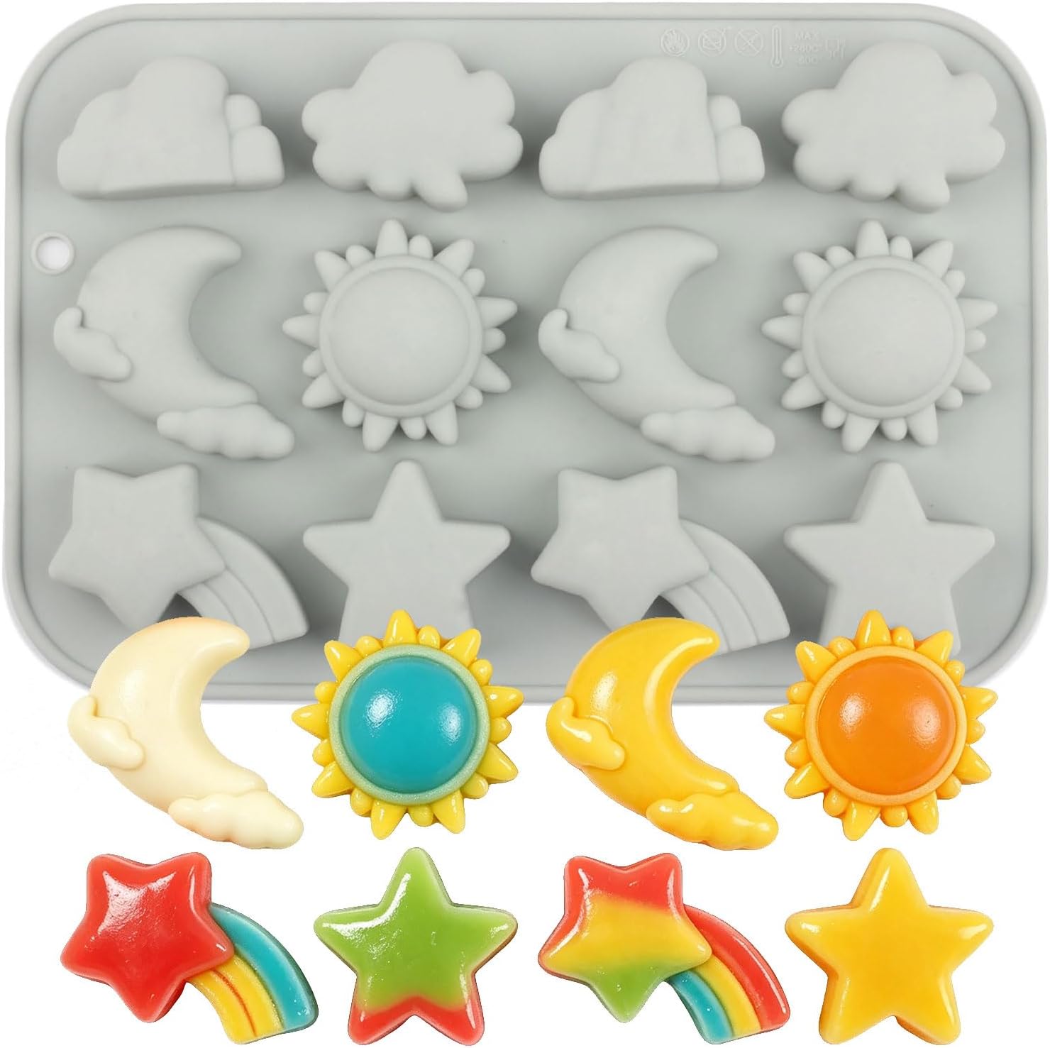 12 Cavity Clouds Moon Sun Shooting star Silicone Candy Molds For Candy Chocolate Baking Cake Decoration