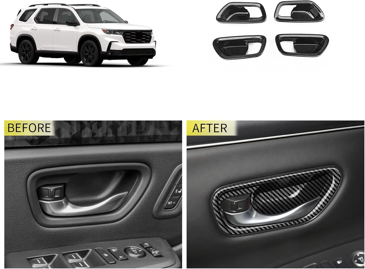 Inner Door Handle Bowl Panel Cover Compatible with Honda New Pilot 2023 2024 2025 2026 Door Decoration Trim Car Accessories ABS 4PCS(Carbon Fiber Style)