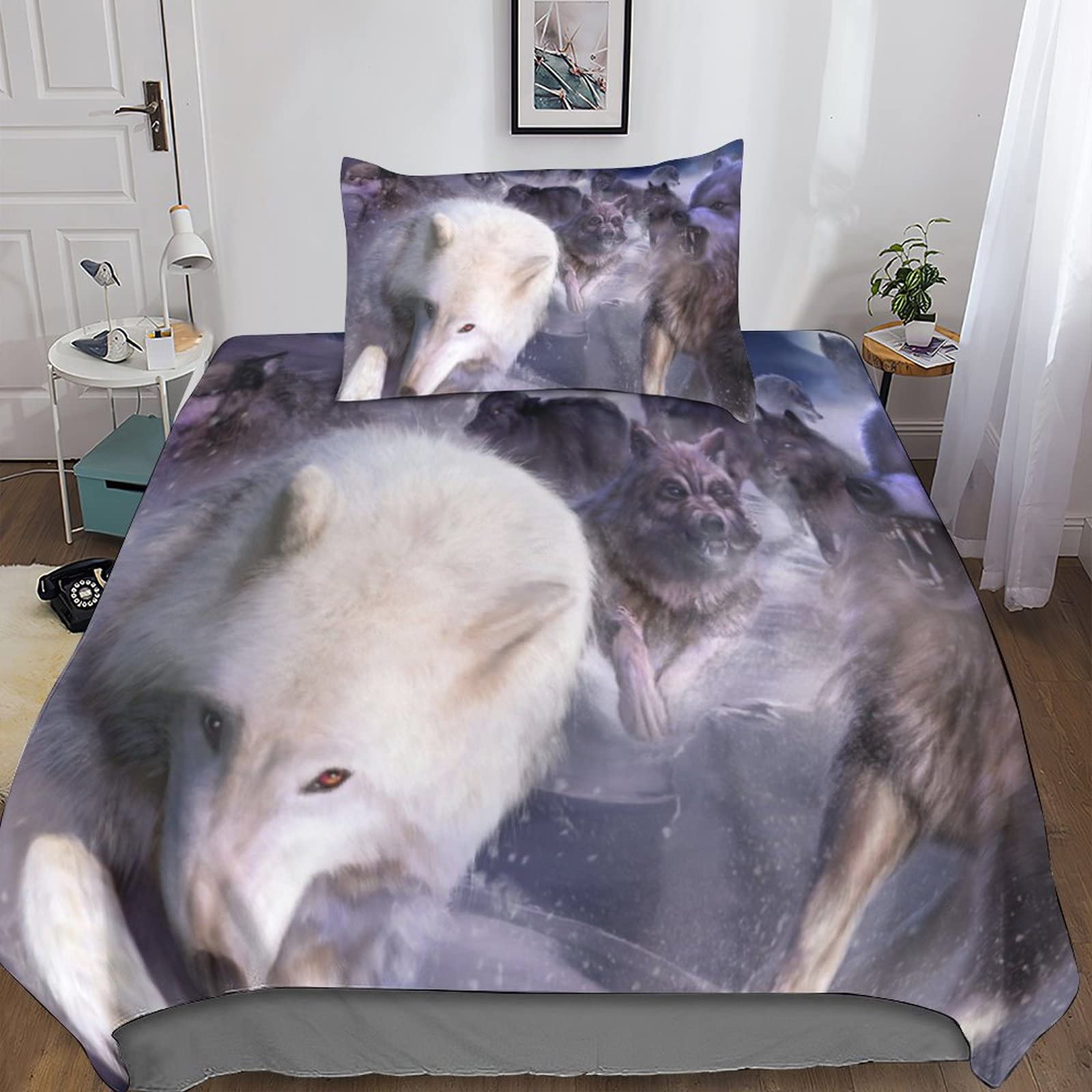 Parure de lit loup avec fermeture éclair anti-glissement pour lit enfant 135x200 cm
