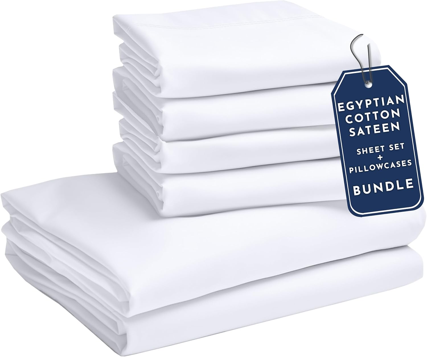 California Design Den Bedding Bundle - Full Sheet Set with 4 Pillowcases, 100% Egyptian Cotton Sateen (White)