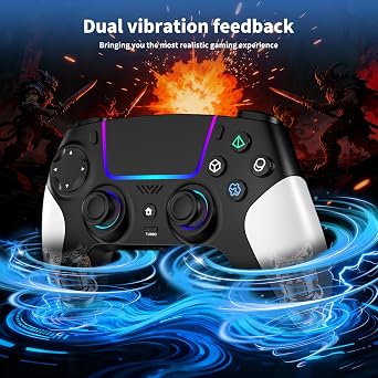 Wireless Controller for PS5 with RGB LED,TURBO, Dual Vibration, 6 Axis Gyro Sensor, Touchpad, Ergonomic for Playstation 5 Controller, Compatible with PlayStation 5/PC/Mac, Anti-Slip Black and White