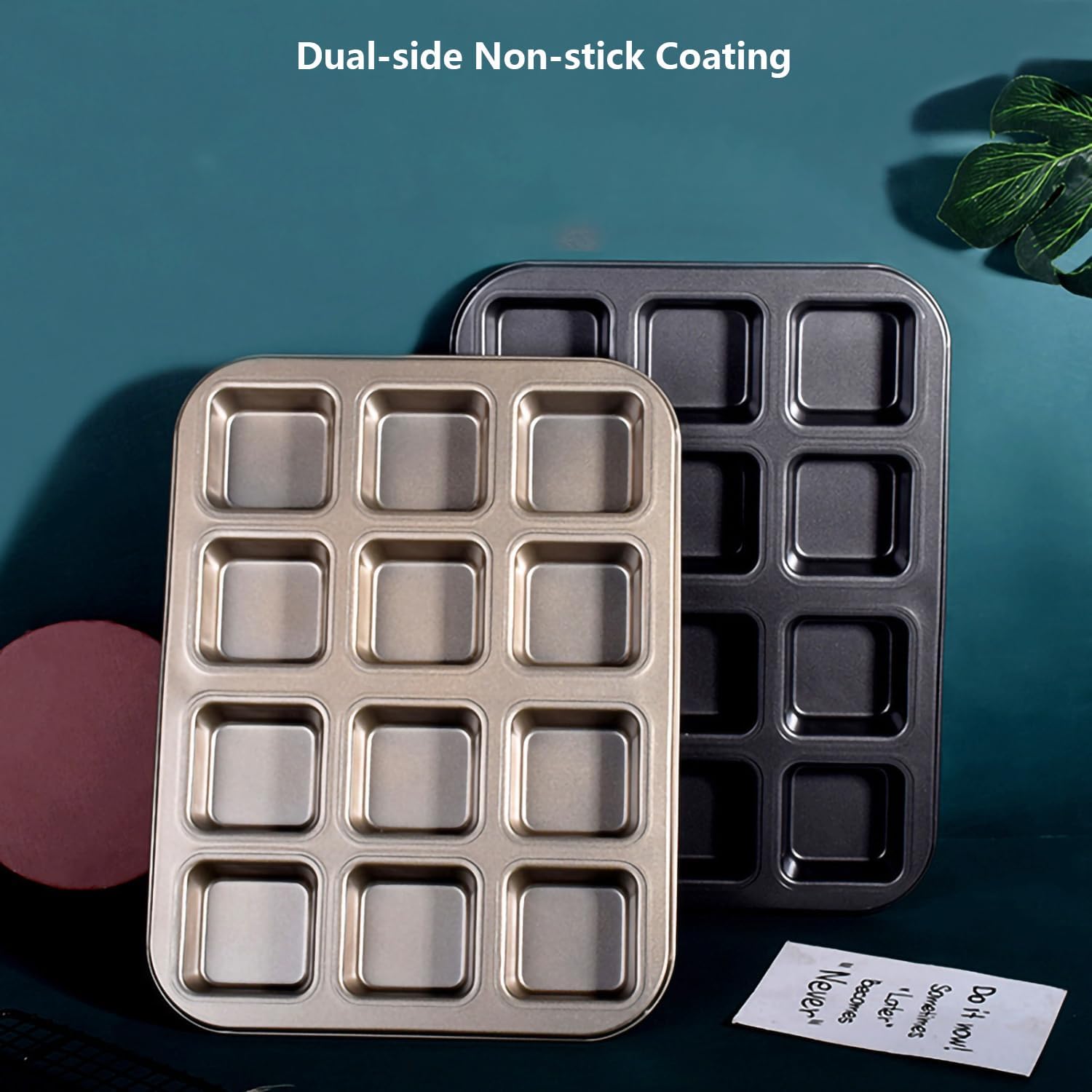 Mini Loaf Pan 8-Cavity Carbon Steel Bakeware Non-Stick Bread Baking Tray One-Piece Design (Black 12 Cavity)