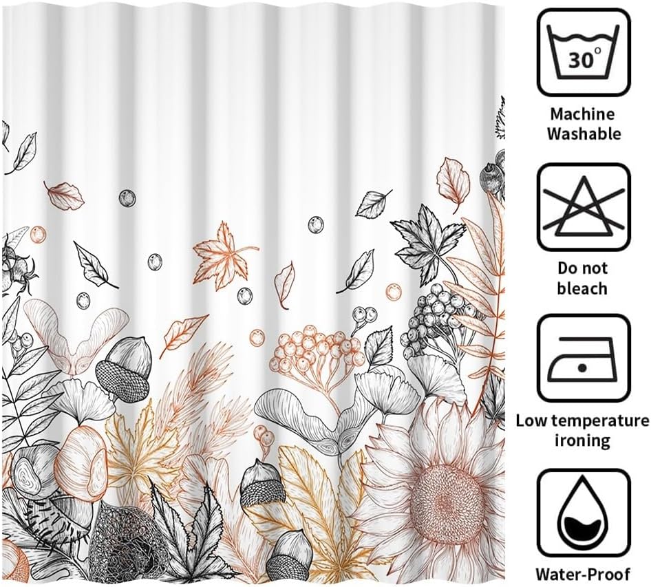 Floral Shower Curtain for Bathroom Abstract Flowers Bathtub Curtains Plant Leaf Sunflower Bath Curtain Modern Chic Aesthetic Bathroom Decor Washable Waterproof Polyester Fabric with Hooks 72x72 Inch