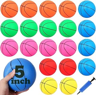 24Pcs 5 Inch Mini Basketballs, Small Basketball with Pump for Kids Adult Colorful Rubber Inflatable Basketball for Mini Hoops & Over Door Hoops Pool, Indoors, Outdoors