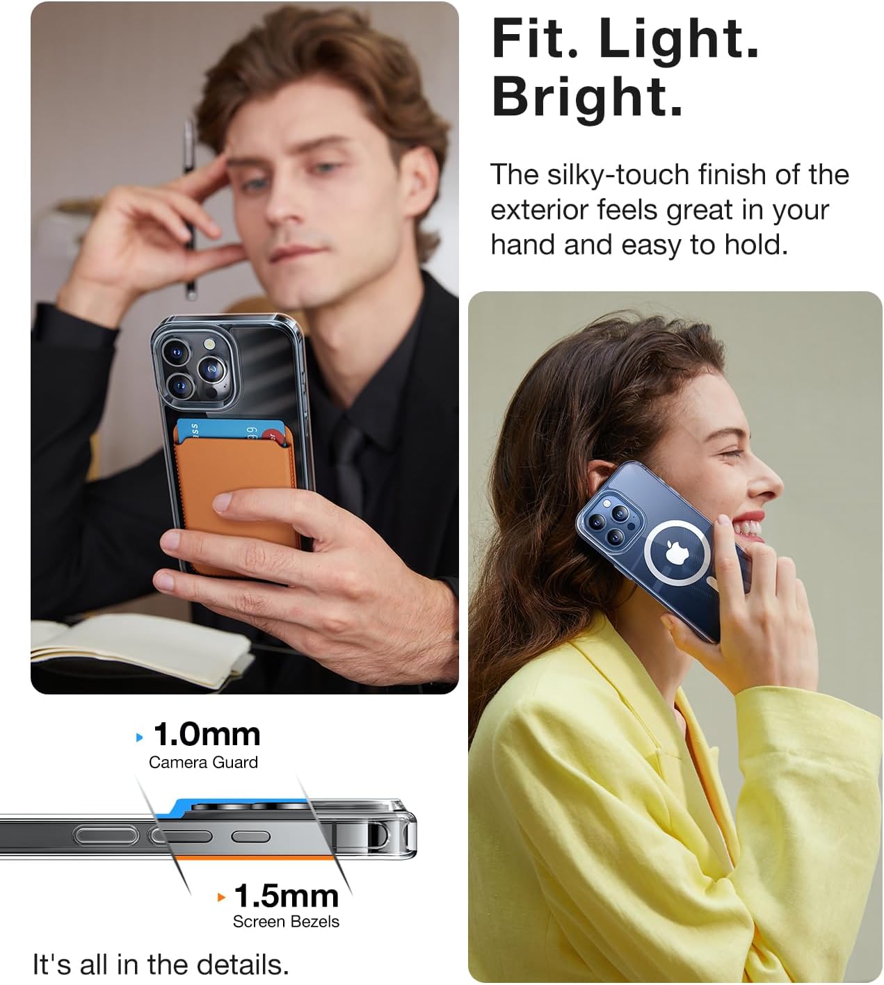 TORRAS Magnetic Shockproof for iPhone 15 Pro Case, [Military-Grade Drop Tested][Compatible with MagSafe] Clear Hard PC Back with Silicone Slim Protective Cover Anti-Fingerprint, Clear thumbnail