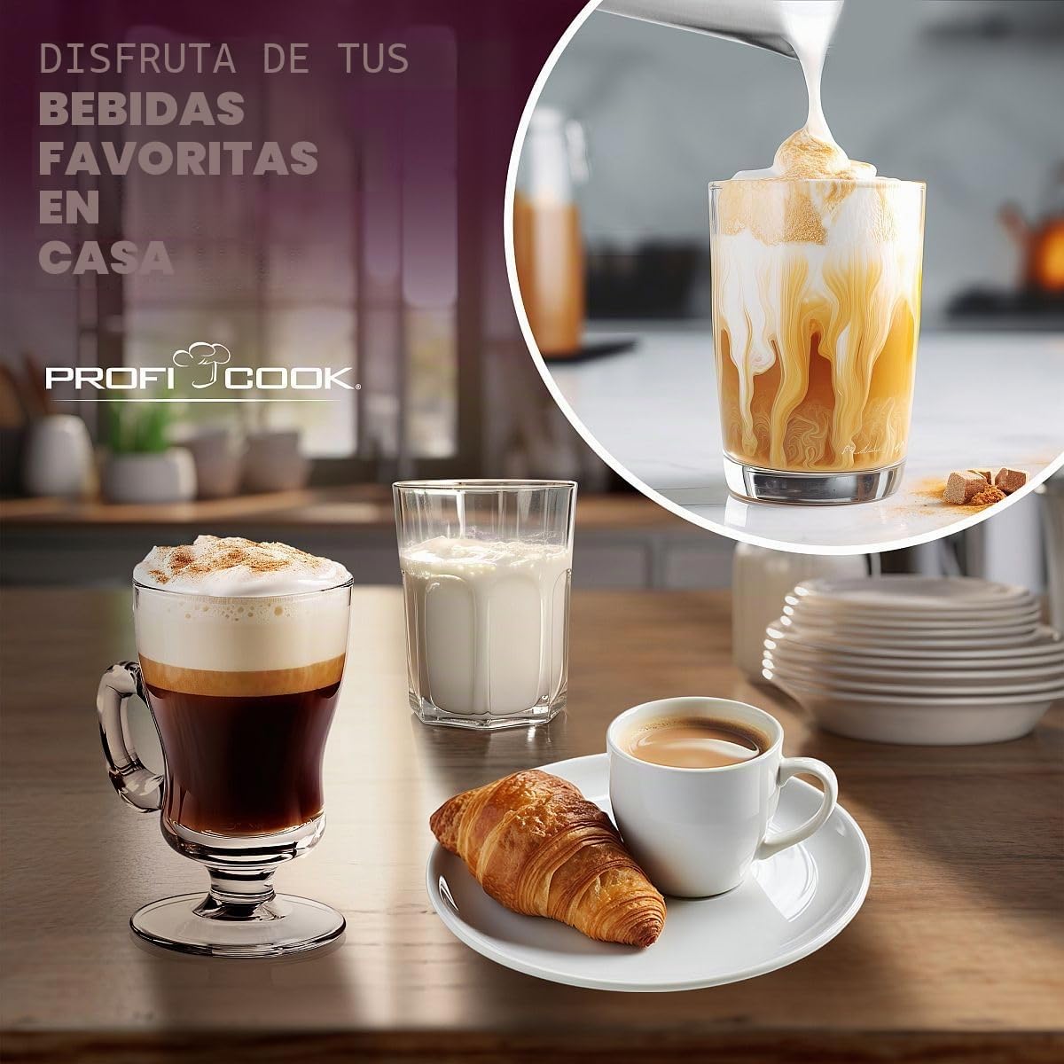 ProfiCook® Espumador de leche con función frío y calor | Espumador de leche eléctrico con 6 funciones | aprox. 500 ml de espuma | carcasa de acero inoxidable | PC-MS 1032
