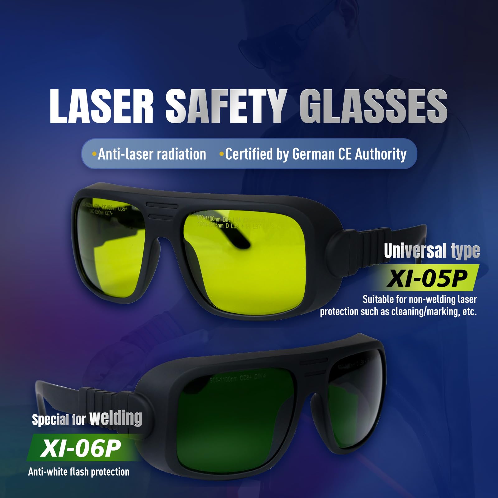 ZAC US Stock XI-04P Lunettes de protection laser OD 7+ Lunettes de sécurité laser 200-450nm 800-1100nm 9000-11000nm 1000-1090nm Longueur d'onde pour nettoyeur laser à fibre soudeur