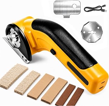 Cordless Electric Scissors,Rechargeable Cardboard Cutter, 4V Upgrade Electric Box Cutter with Safety Lock & LED Light, Powerful Cutting for Cardboard Box, Plastic, LeatherYellow