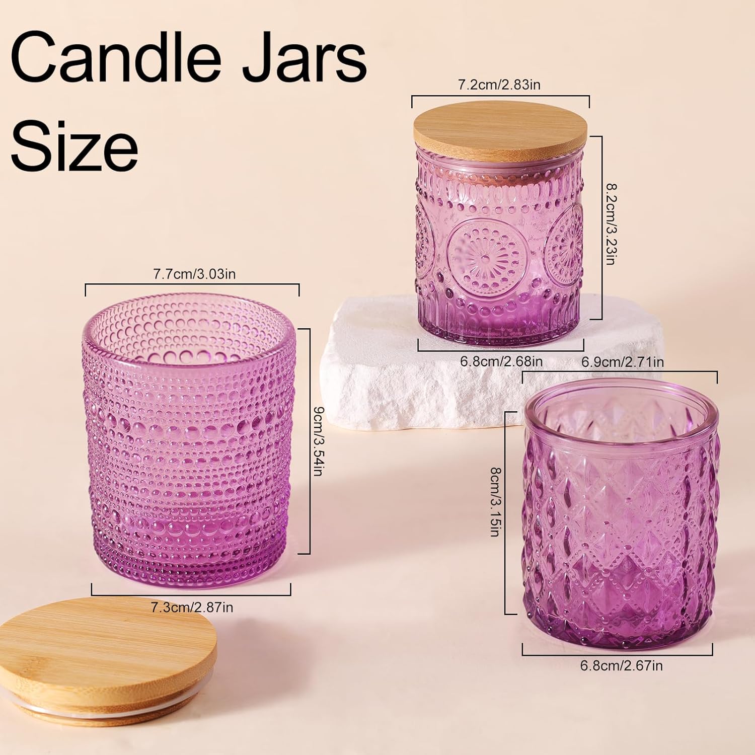 DARJEN 12 Pack Purple Candle Jars for Making Candles- 3 Styles Glass Candle Making Jars Bulk with Bamboo Lids and Labels, Candle Making Supplies Candle Vessels for Home Decor - Image 2