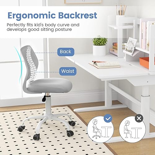 Miniatura 18 de Giantex Silla de escritorio moderna para niños, silla de estudio sin brazos con altura ajustable, silla de oficina ergonómica con ruedas, silla de