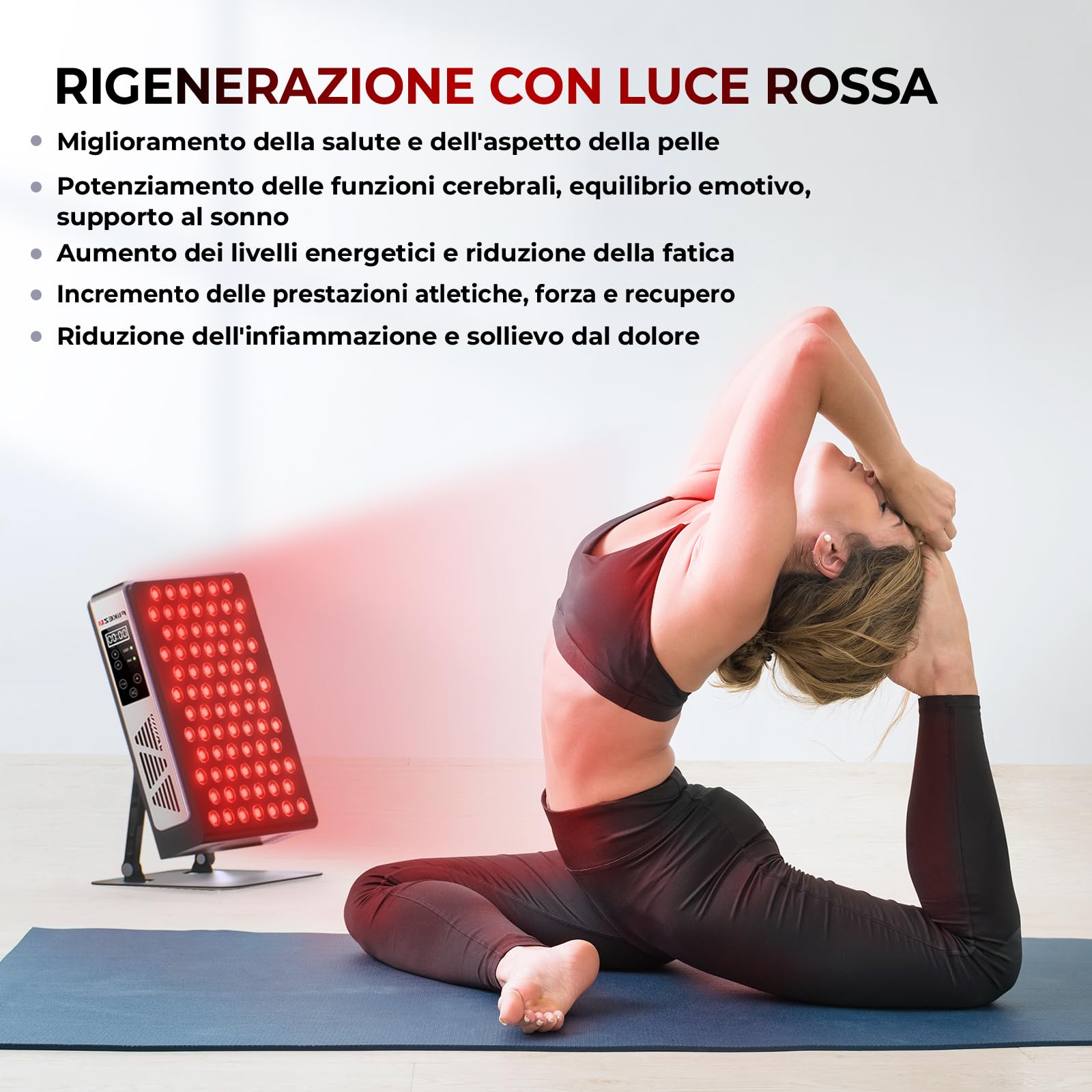 FliKEZE Lampada per Terapia a Luce Rossa 78 LED, 2 Chip (660nm, 850nm), Lampada a Infrarossi con Timer, NIR, Supporto Regolabile 180° per Casa e Sport