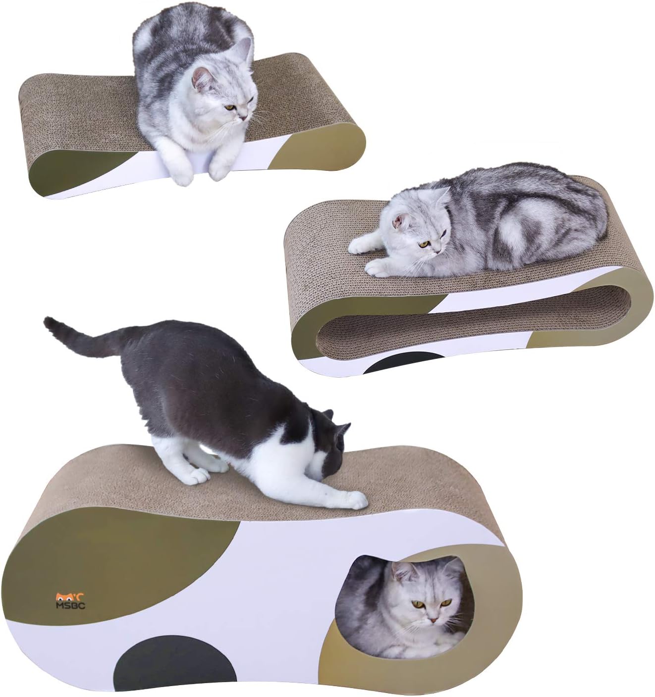 MSBC Cat Scratcher House Bed Large Set of 3, Kitty Cat Scratching Pad Cardboard Toy Furniture Recycle Corrugate Scratcher Cat Scratch…