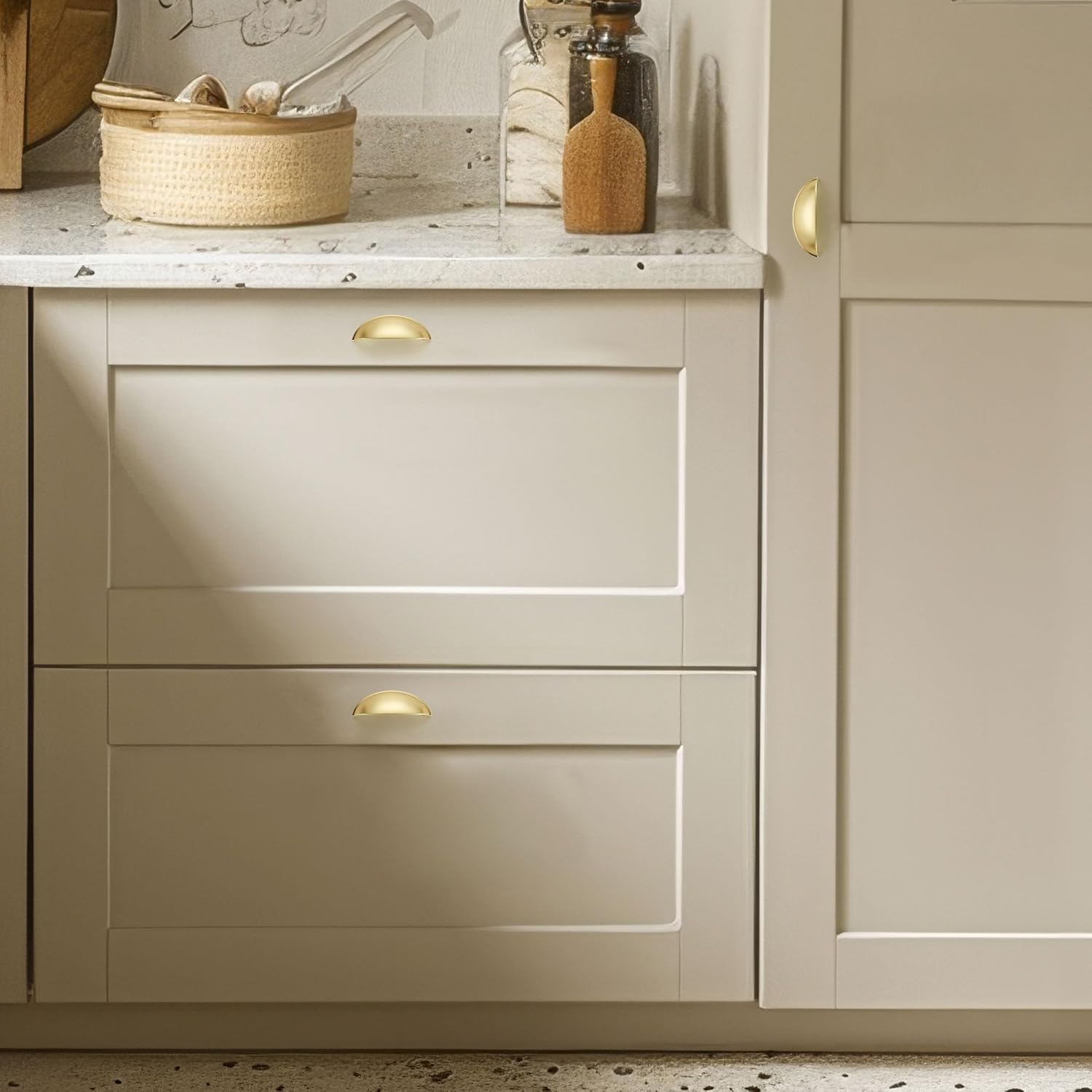 Ravinte 10 Pack 3" Drawer Pulls Brushed Brass Cabinet Cup Pulls Kitchen Hardware Cabinet Handles Drawer Handles Knobs 3 inch Hole Center