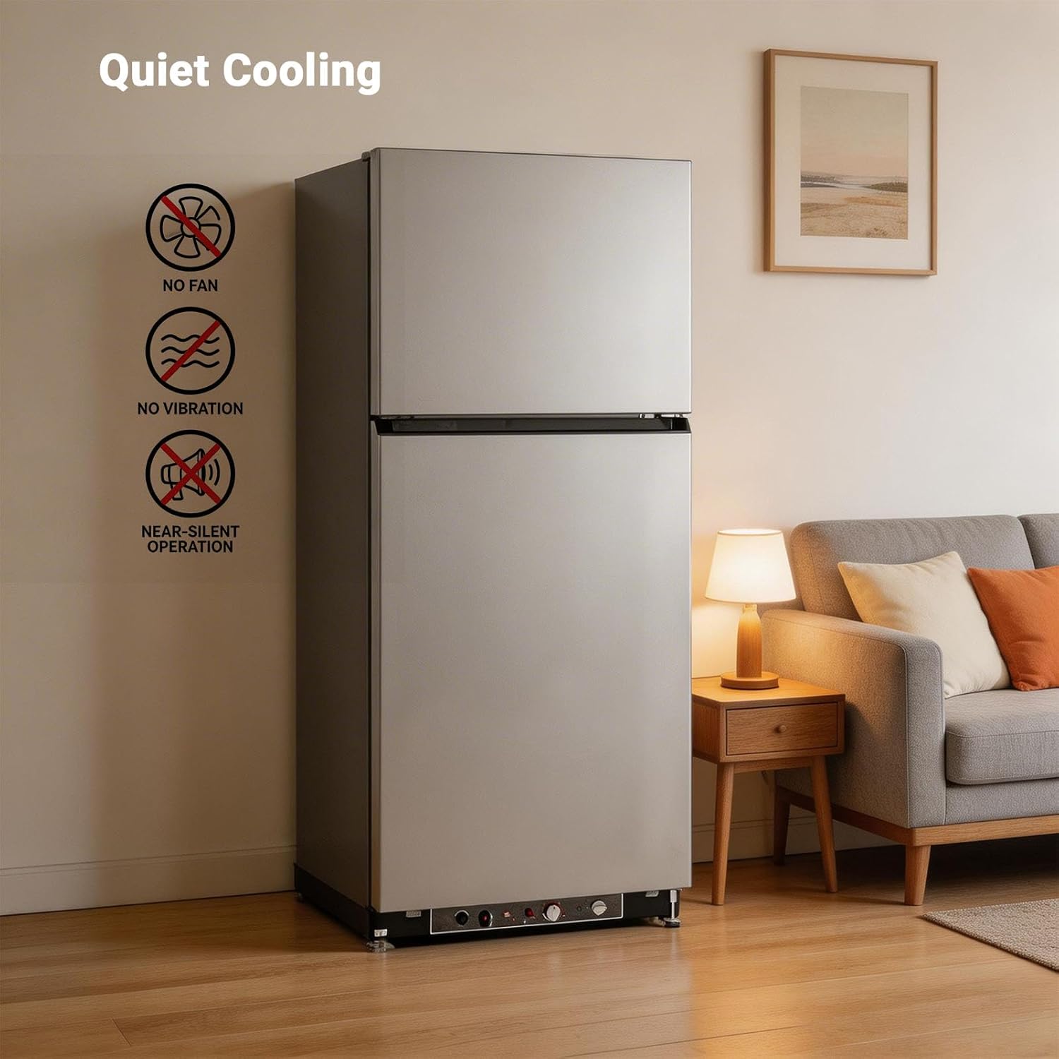 Propane Refrigerator with Freezer 19 Cu.Ft, Off Grid Gas Fridge, Dual Power Supply, Large Capacity Refrigerator for RV Home Outdoor Camper Kitchen, Stainless Steel