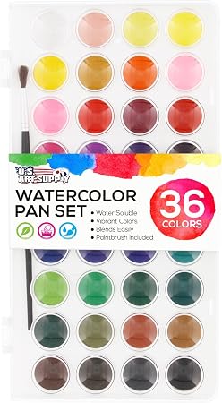 Amazon.com: U.s. Art Supply 36 Color Watercolor Artist Paint Set With Plastic Palette Lid Case And Paintbrush - Watersoluable Cakes : Arts, Crafts & Sewing