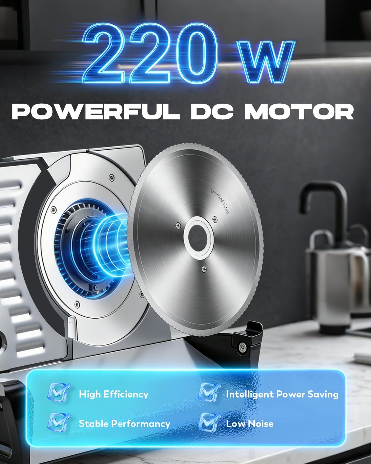 CGOLDENWALL 220W Meat Slicer, 9" Electric Deil Food Slicer with 2 Stainless Steel Blades, 4/5" Adjustable Thickness, Food Slicer Machine for Home Cutting Meat Cheese Bread Vegetables, 110V CE